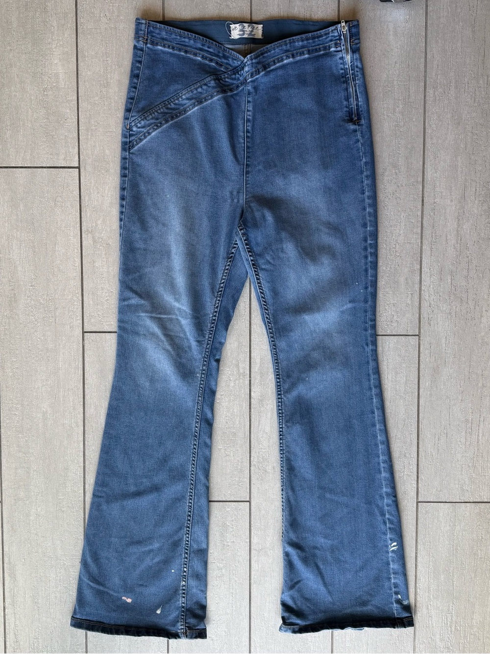 We The Free People Juliet High Rise Flare Jeans Crossover Waist Blue Stretch 32